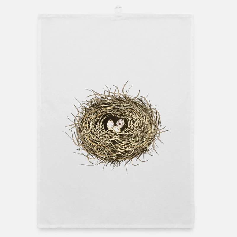 Bird's Nest or Easter Basket with Three Bird Eggs Organic dish towel