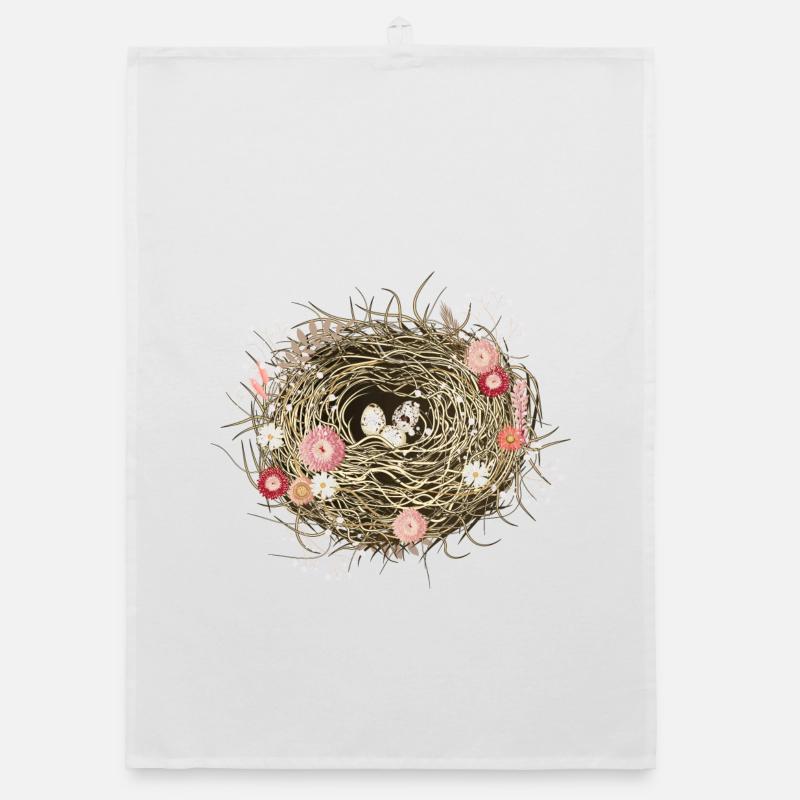 Vogelnest oder Osternest mit Trockenblumen Organic Geschirrtuch