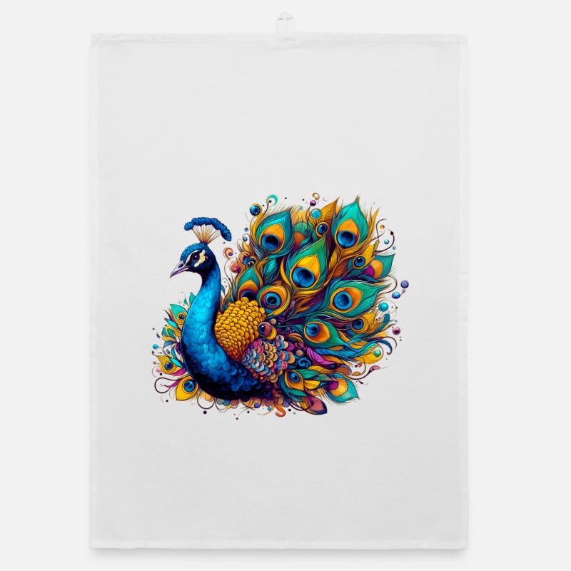 Pfau - Organic Geschirrtuch - Weiß