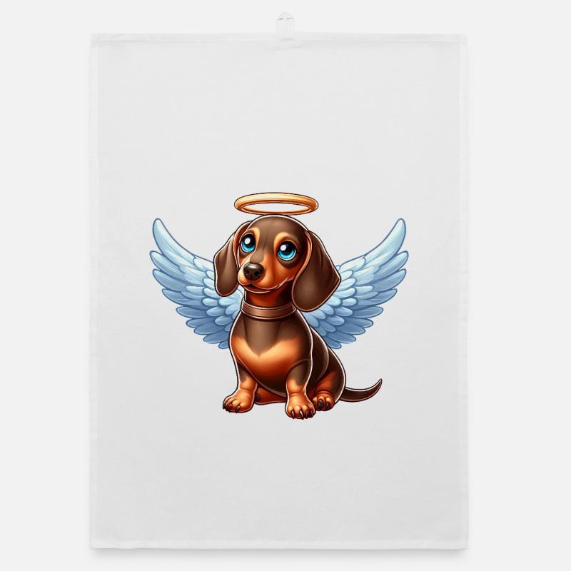 Ange teckel mignon avec des ailes chien de dessin animé Torchon bio