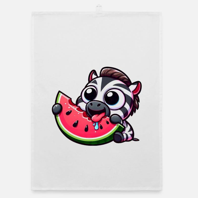 Mignon dessin animé zèbre pastèque fruit d’été Torchon bio