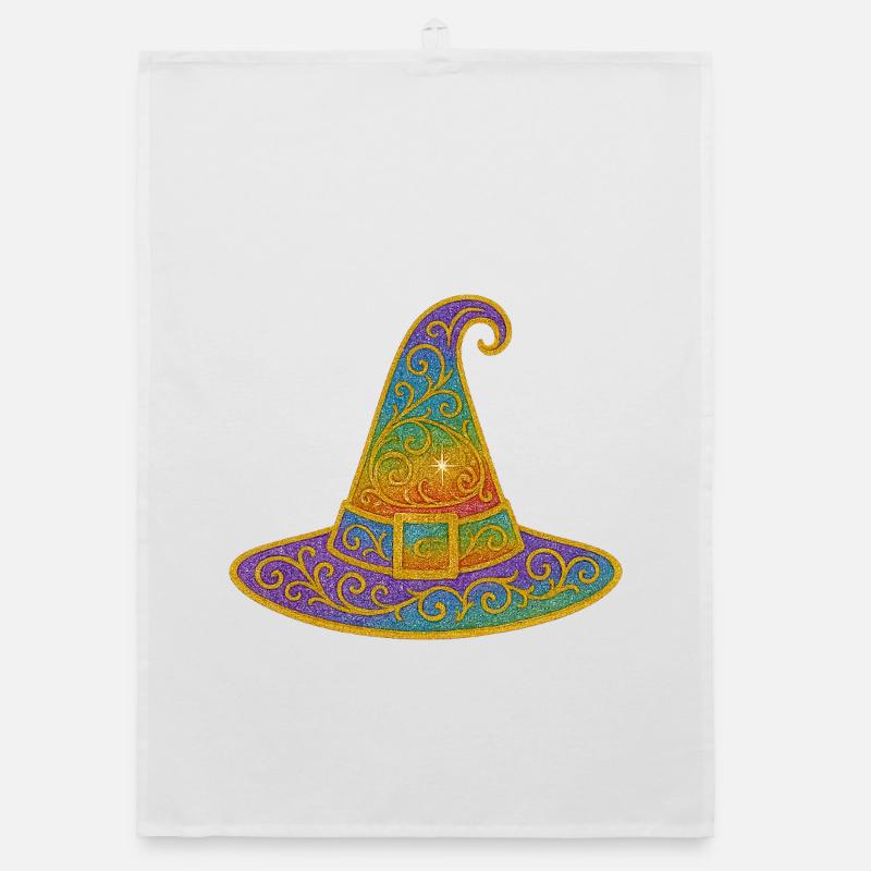 Regenbogen Glitzer Hexenhut Organic Geschirrtuch