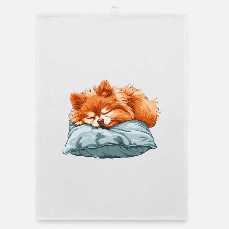 Sleeping Spitz on pillow Organic dish towel
