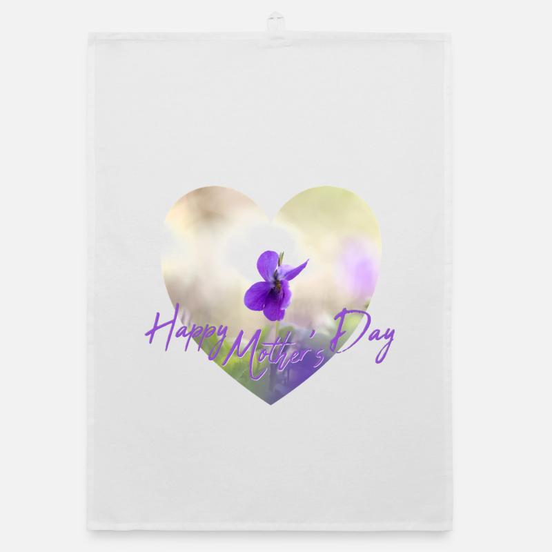 Fleurs en cœur Design de la fête des mères Fleur violette Fleur pourpre - Torchon bio - blanc