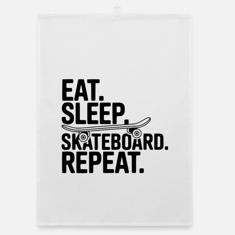 Spis. Sov. Skateboard. Gjenta. Økologisk kjøkkenhåndkle