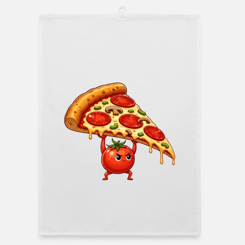 Le héros de la tomate soulève une part de pizza Torchon bio