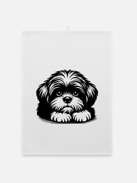 Tête de Shih Tzu avec pattes - Torchon bio - blanc - Devant