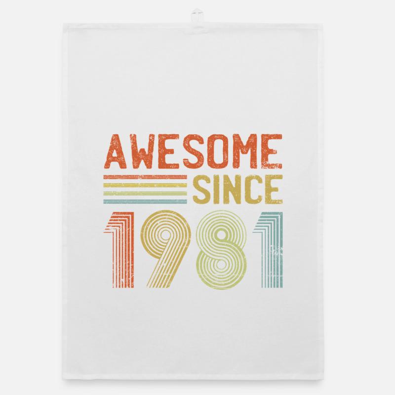 Retro 1981 Typography Design Organic dish towel