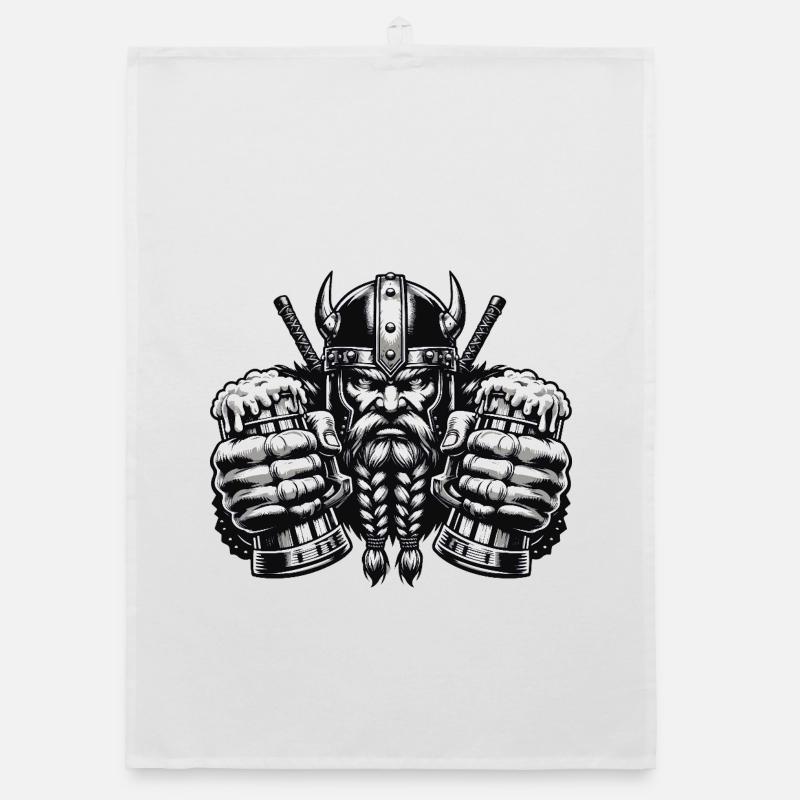 Vikings with beer mugs in battle mode Organic dish towel