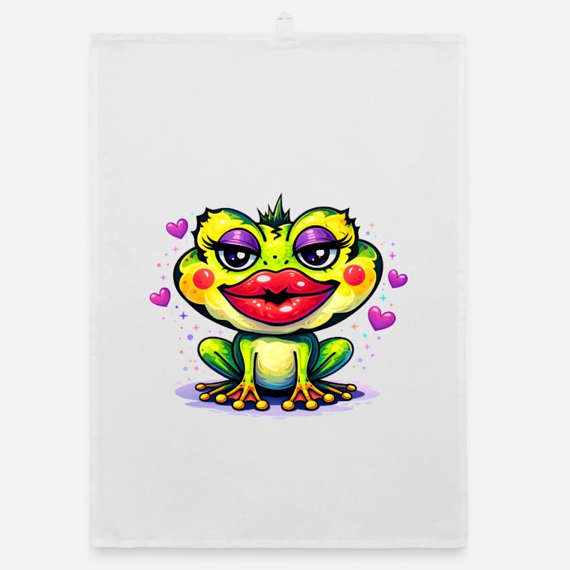 Funny Toad with Lips – Colorful Comic Animal Motif Organic dish towel