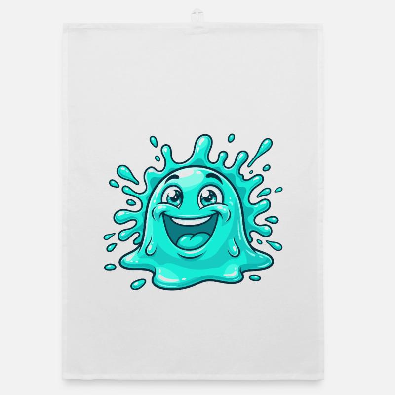 Dessin animé joyeux avec des éclaboussures d’eau Torchon bio