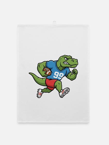 Niedlicher Dinosaurier American Football Spieler - Organic Geschirrtuch - Weiß - Vorne
