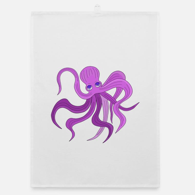 A fluffy octopus swinging tentacles - Organic dish towel - white