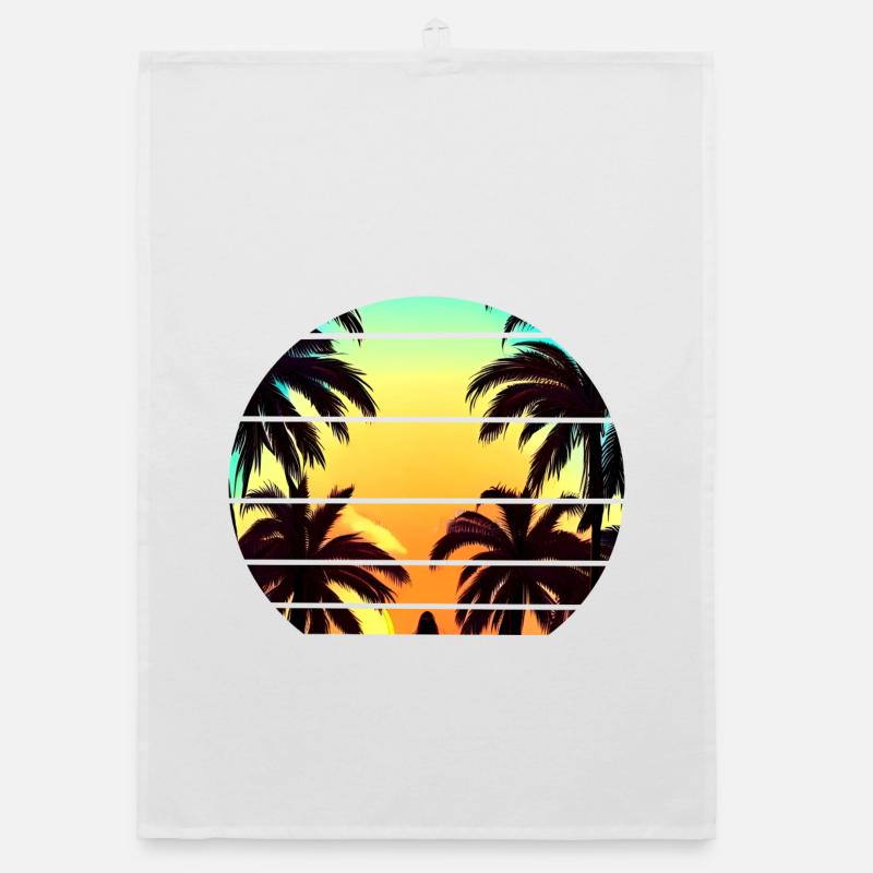 Sunset under palm trees Organic dish towel