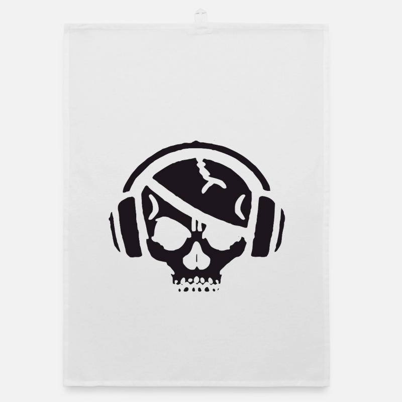 Schädel mit Kopfhörer Organic Geschirrtuch