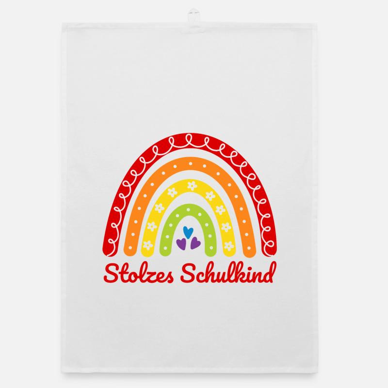 Stolzes Schulkind Boho Regenbogen bunt Einschulung Organic Geschirrtuch
