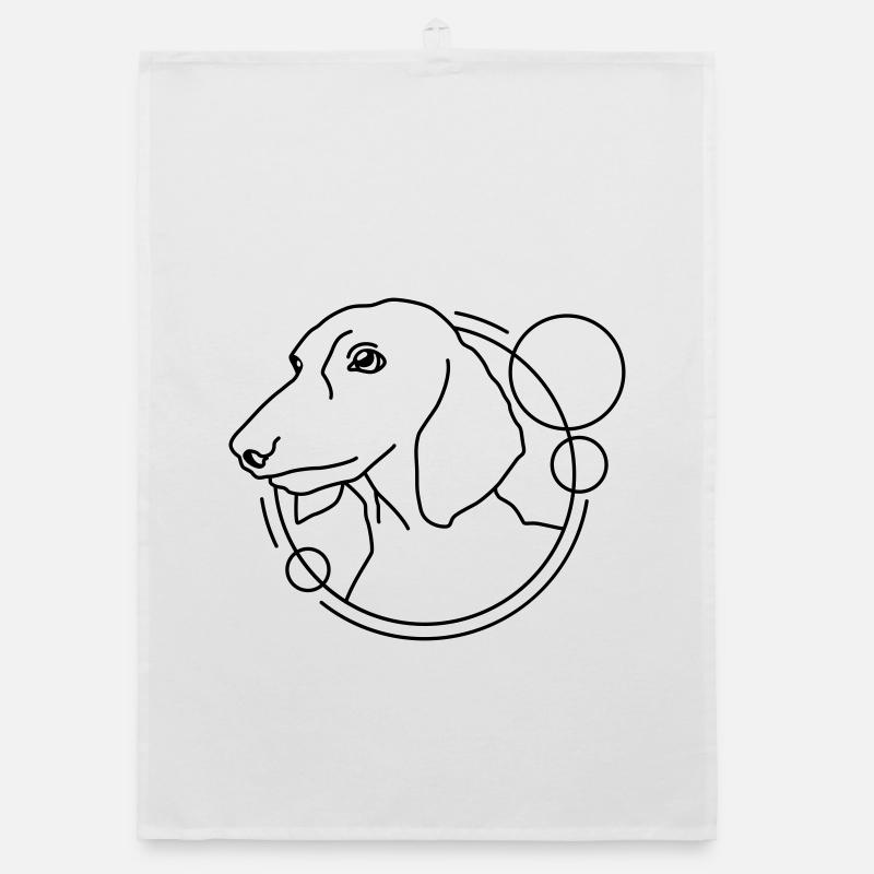 Dachshund in Geometric Shape - Line Art Design - Organic dish towel - white