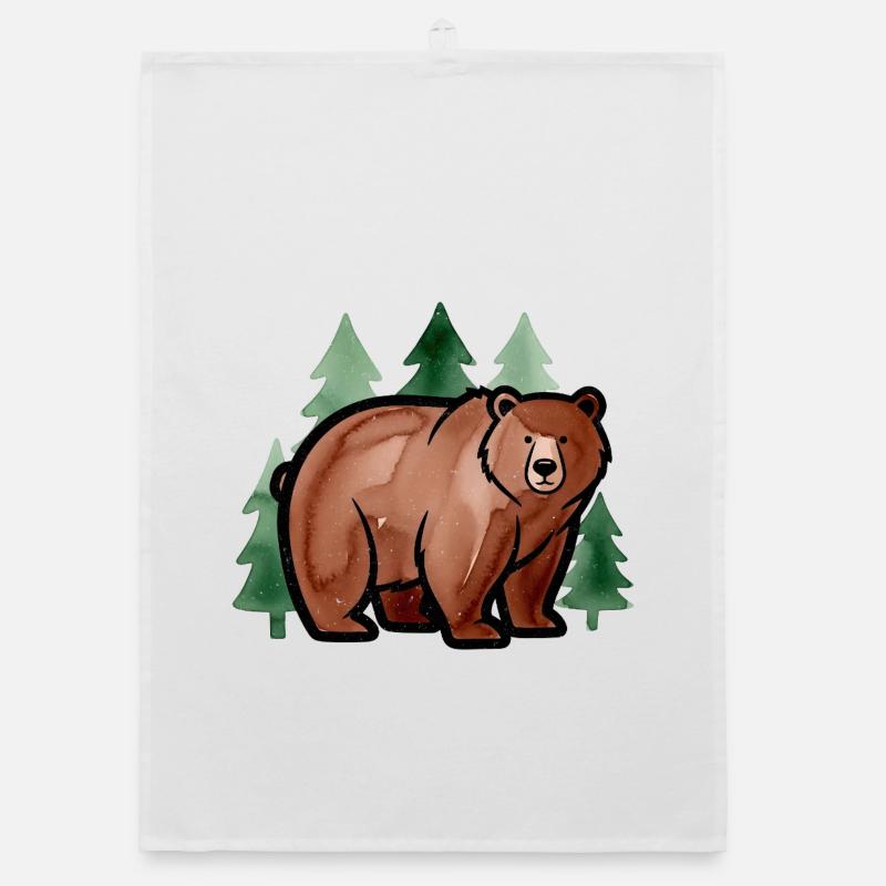 Forest bear in watercolor style Organic dish towel