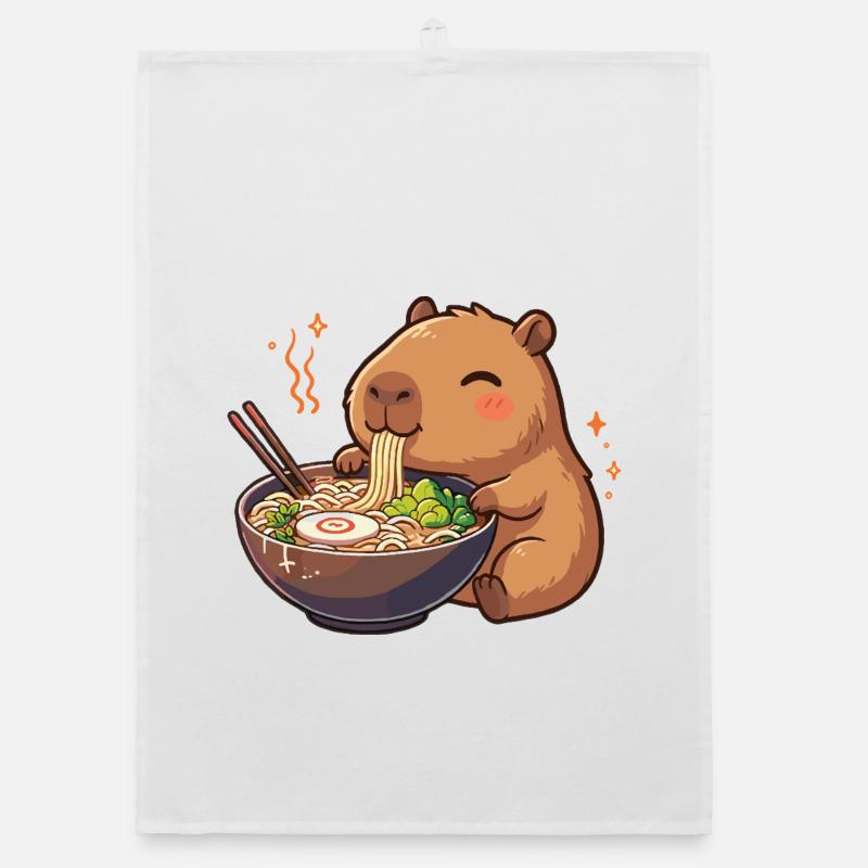 Capybara with noodles ramen kawaii capybara Organic dish towel