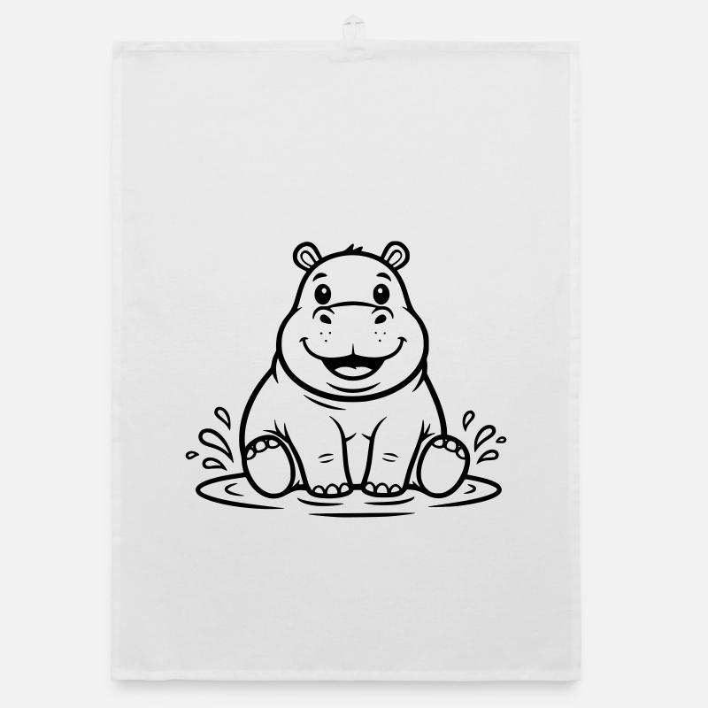 Cute Baby Hippo Water Comic Vector Organic dish towel