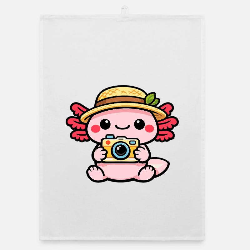 Axolotl Camera Kawaii Straw Hat Magic Organic dish towel