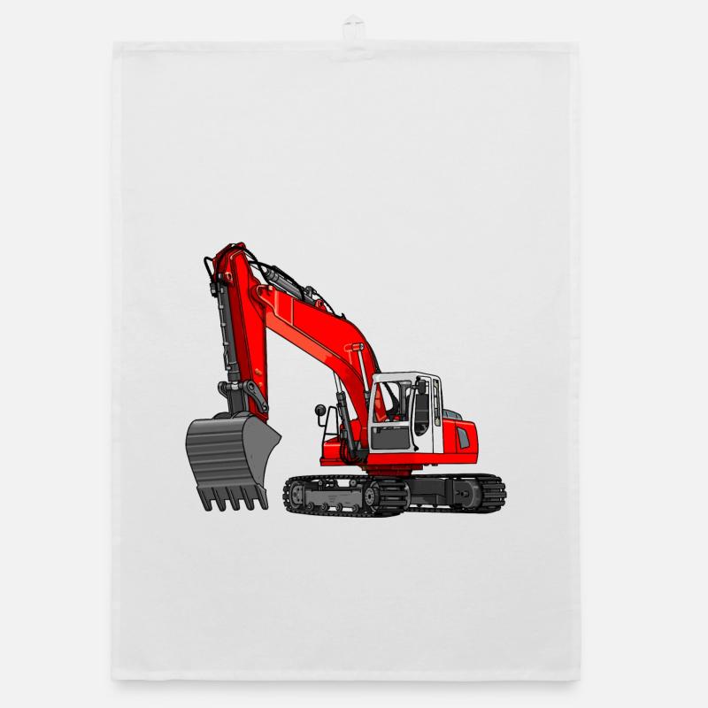 Excavator red Organic dish towel