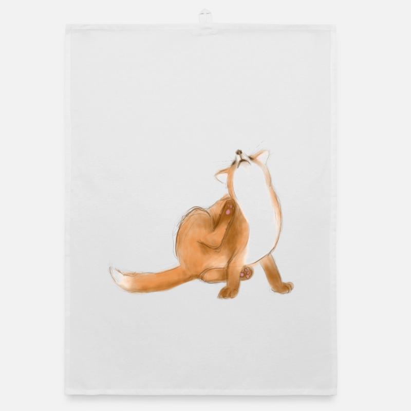 Scratching fox cute animal drawing Organic dish towel