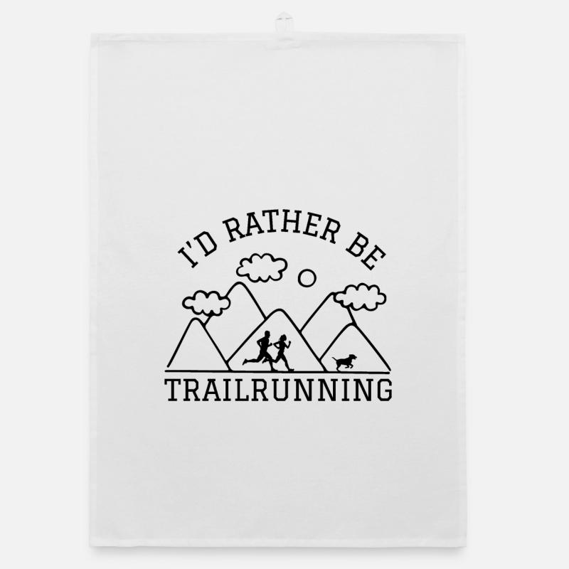 Id rather be Trail Running Mountains Runner with Dog Organic dish towel