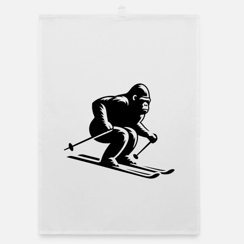 Monkey Gorilla Chimpanzee Ski Silhouette Design Organic dish towel