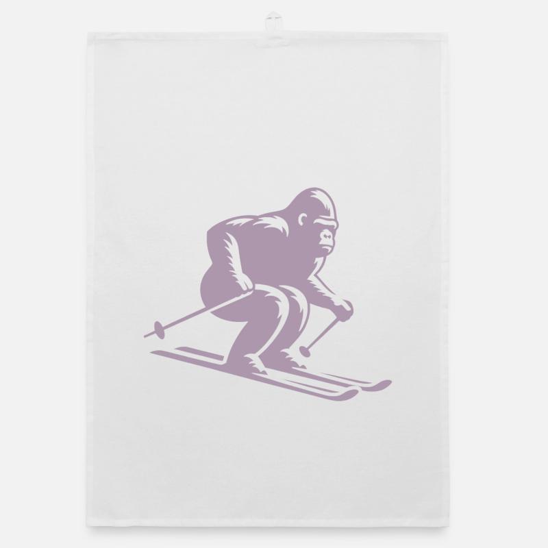 Singe Gorille Chimpanzé Ski Silhouette Design Torchon bio