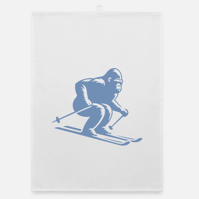 Singe Gorille Chimpanzé Ski Silhouette Design Torchon bio