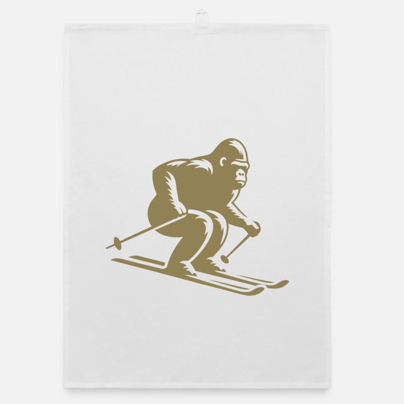Affe Gorilla Schimpanse Ski Silhouette Design Organic Geschirrtuch