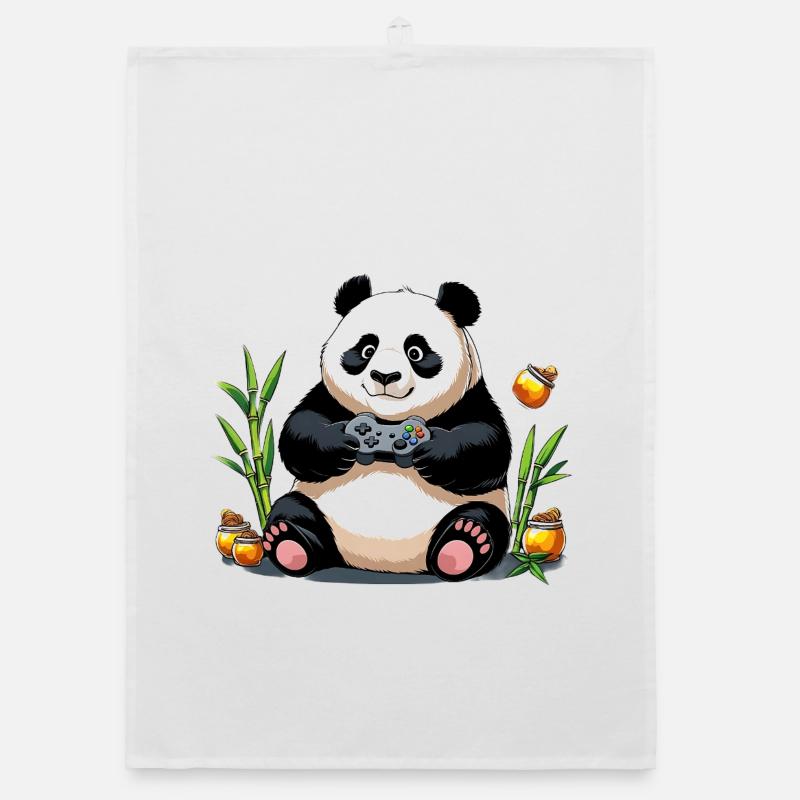 Chill Panda with Gaming Controller Organic dish towel