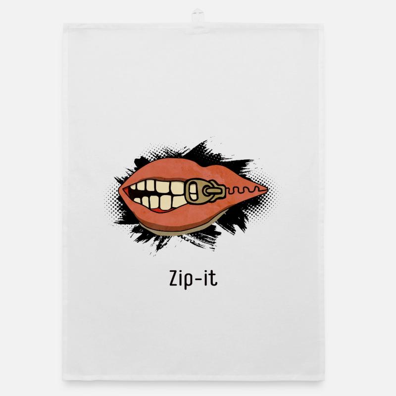 Zip it – cheeky statement in a pop art look - Organic dish towel - white