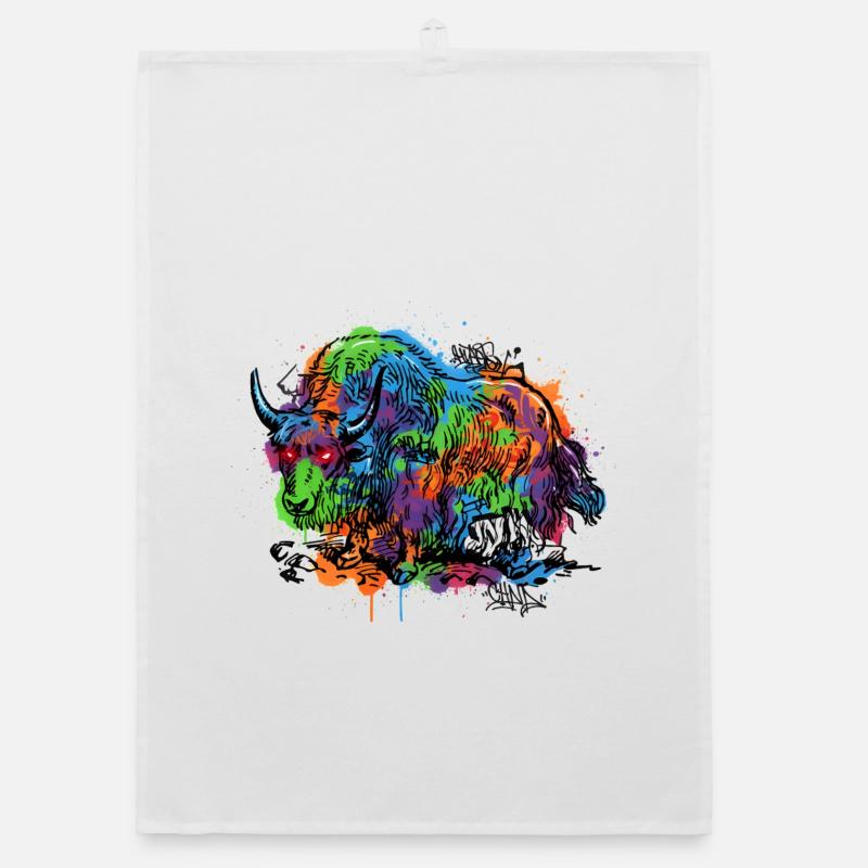 Rainbow Yak Graffiti Pattern Organic dish towel