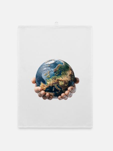 La Terre entre les mains : Responsabilité mondiale - Torchon bio - blanc - Devant