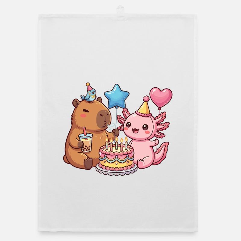Capybara Axolotl Vogel Geburtstagsparty - Organic Geschirrtuch - Weiß