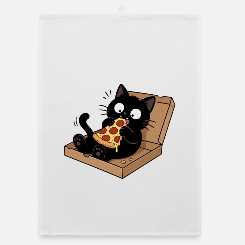 Schwarze Katze genießt Pizza Organic Geschirrtuch