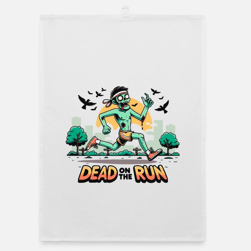 Dead on the Run: Zombie Runner - Organic dish towel - white