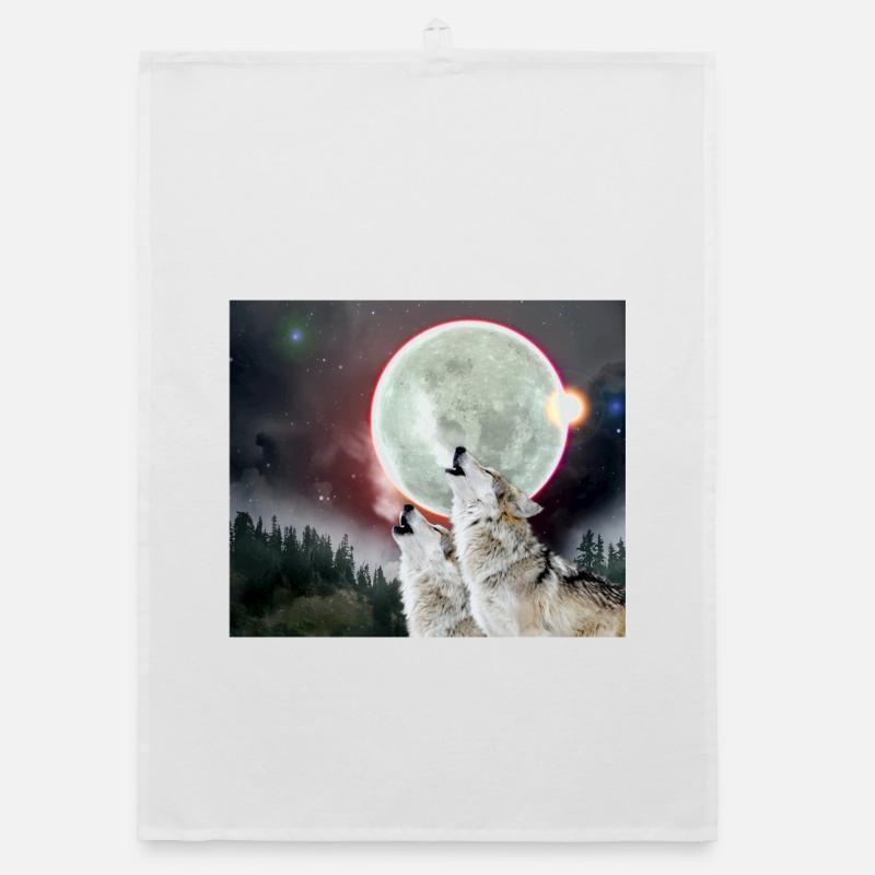 Wolves Howling Moon Eclipse Wolf Art Organic dish towel