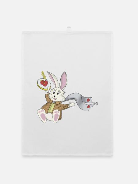 Late Again Clock Rabbit - Organic dish towel - white - Front