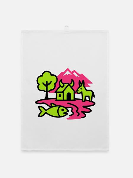 Naive Pop-Art Landschaft - Organic Geschirrtuch - Weiß - Vorne