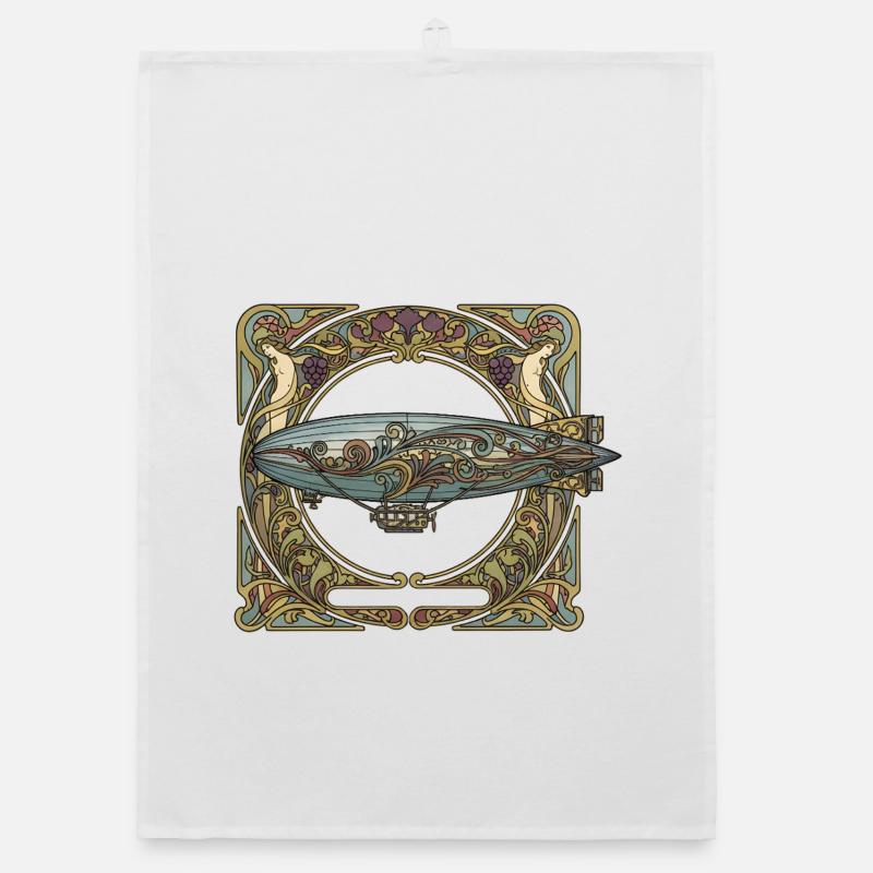 Luftschiff im Jugendstilrahmen Organic Geschirrtuch