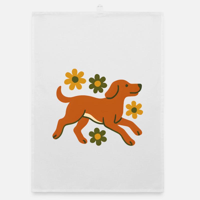 Chien rapide dans le champ de fleurs Torchon bio