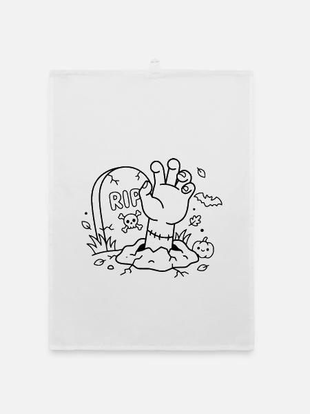 Zombie-Hand-Umrisse, Aus dem Grab von Halloween erwähnend - Organic Geschirrtuch - Weiß