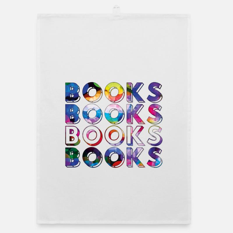 Bücher, Bücher, Bücher, Bücher bunt - Organic Geschirrtuch - Weiß