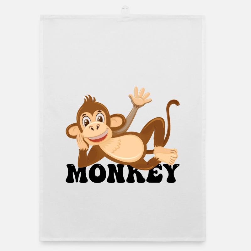 Cheerful Monkey Lounge Illustration Organic dish towel