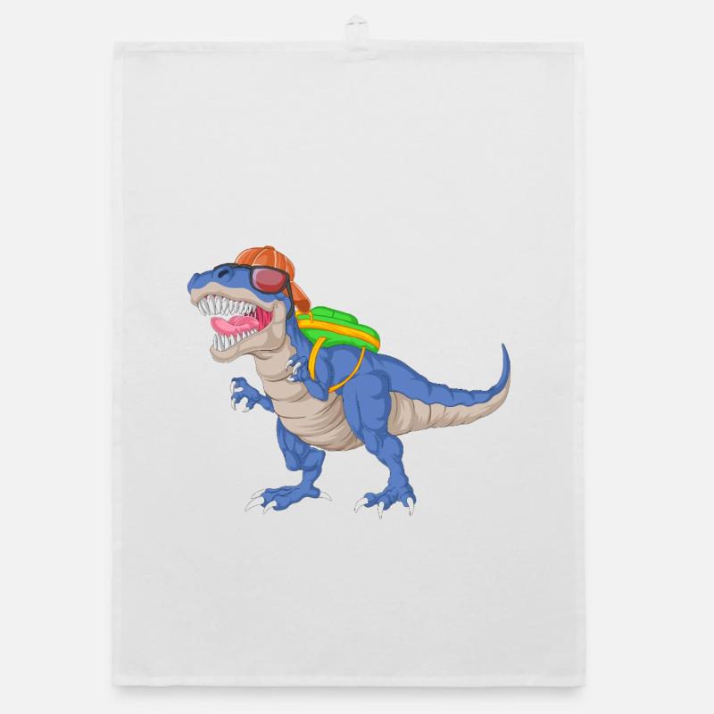 Dinosaur with Backpack and Sunglasses School  Organic dish towel
