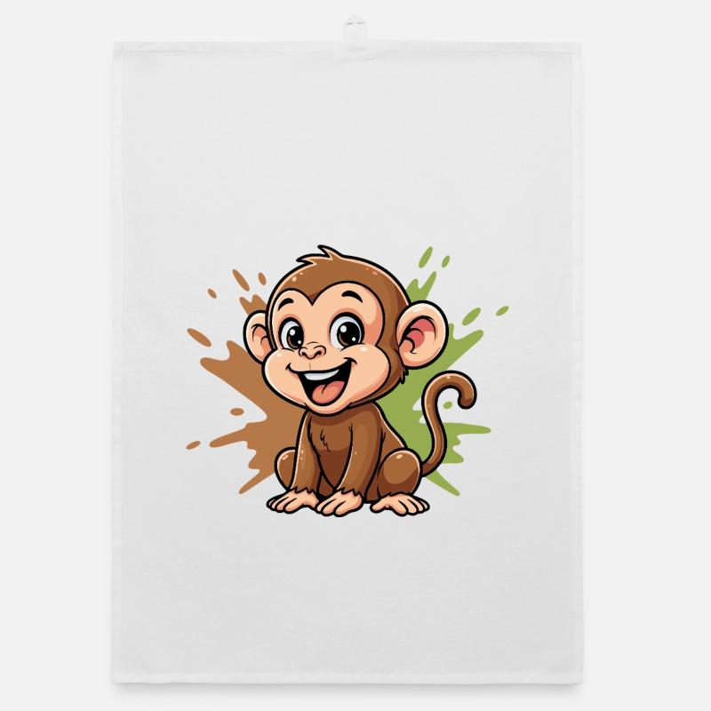 Cheerful Monkey Cartoon Paint Splash Organic dish towel