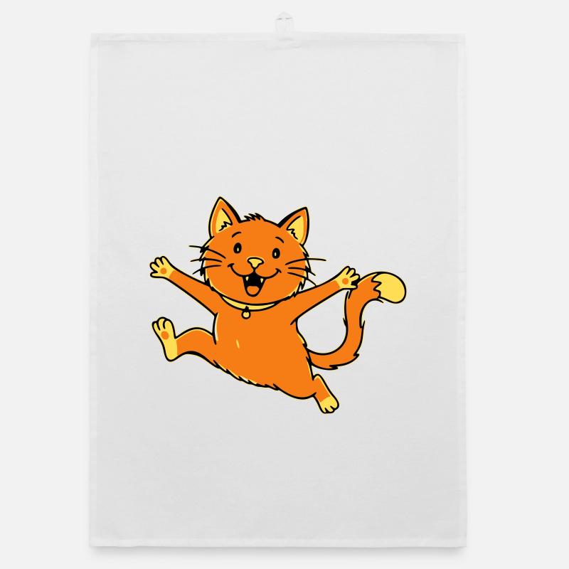 Fröhliche Cartoon Katze springend Organic Geschirrtuch